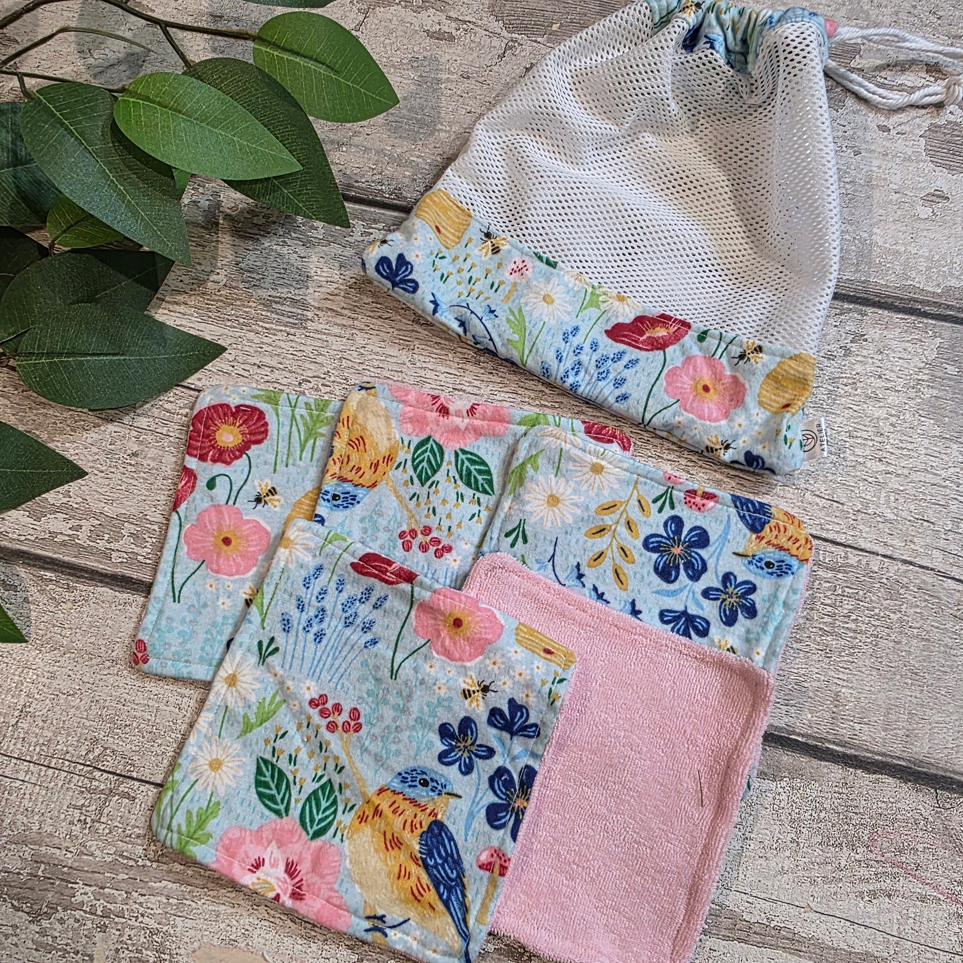 Lingettes Démaquillantes Lavables - Flanelle/Ratine avec Pochette Assortie - Atelier Zone Verte