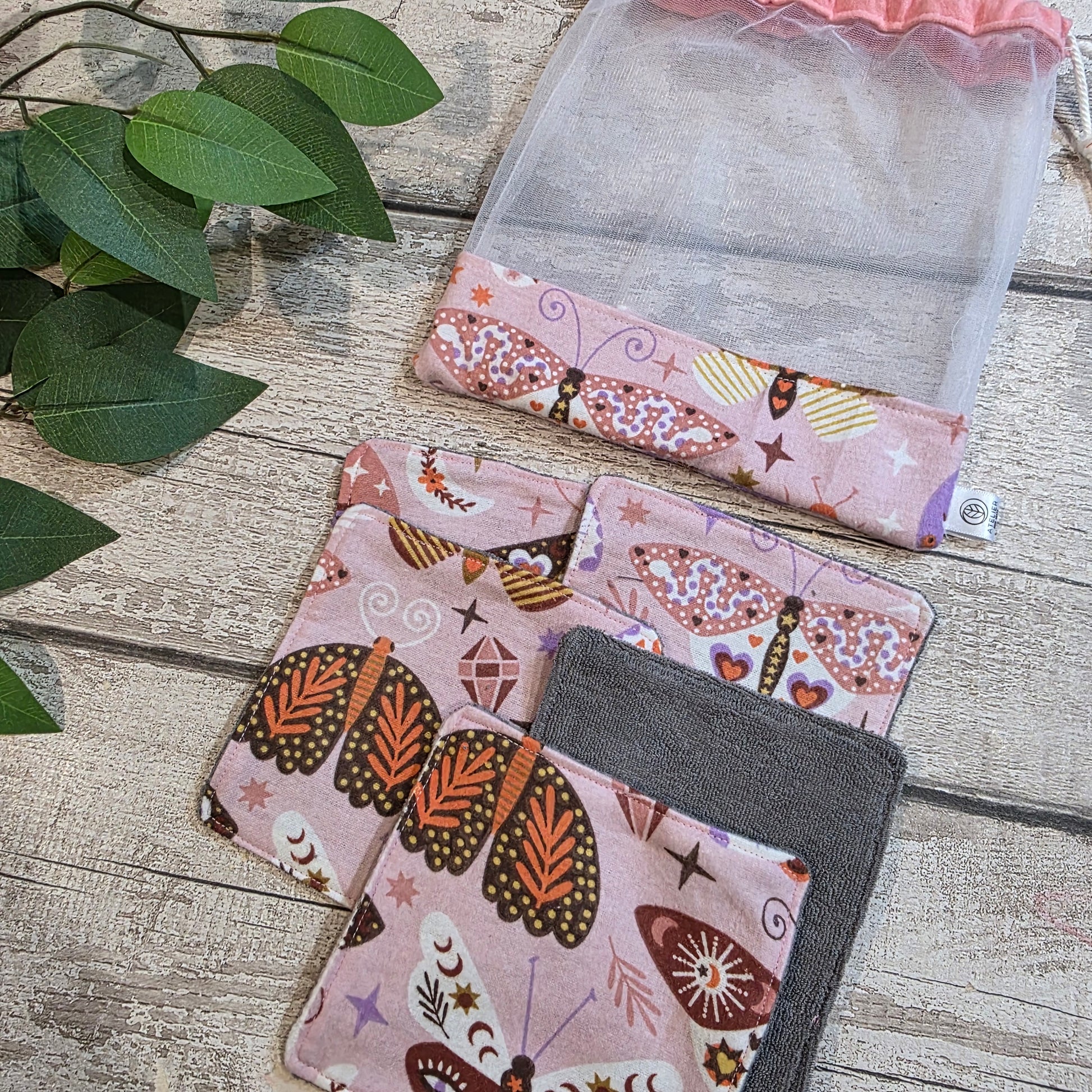 Lingettes Démaquillantes Lavables - Flanelle/Ratine avec Pochette Assortie - Atelier Zone Verte